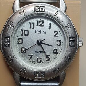 🦋10/$20🦋 Vtg Polini Silver Stainless Steel Mesh Diver Style Women's Watch